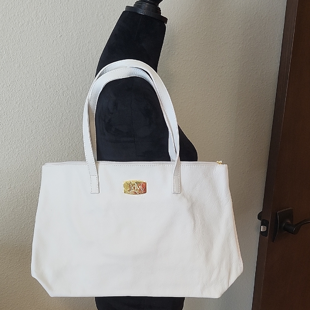 Joy Mangano White Tote Bag with Gold Accent